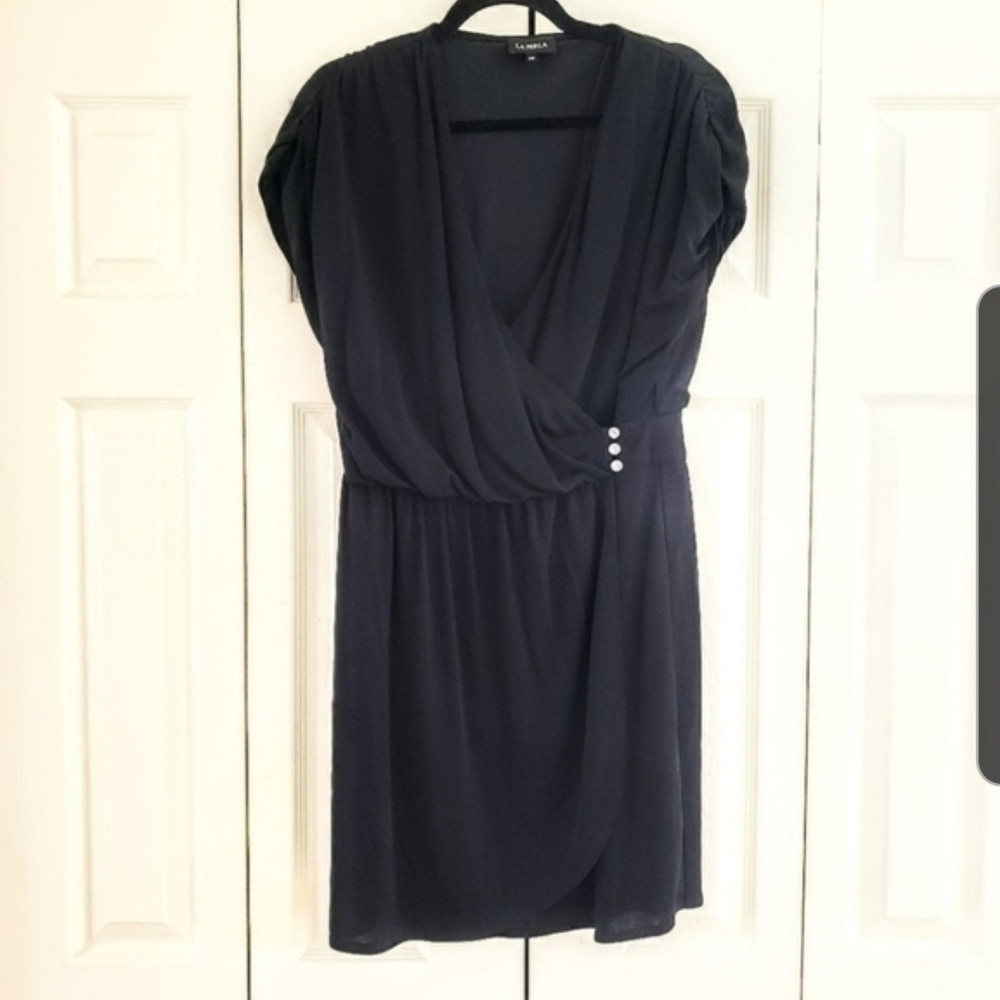 La Perla Black Rhinestone Button Waist Closure Wrap Dress IT46 ~ Small